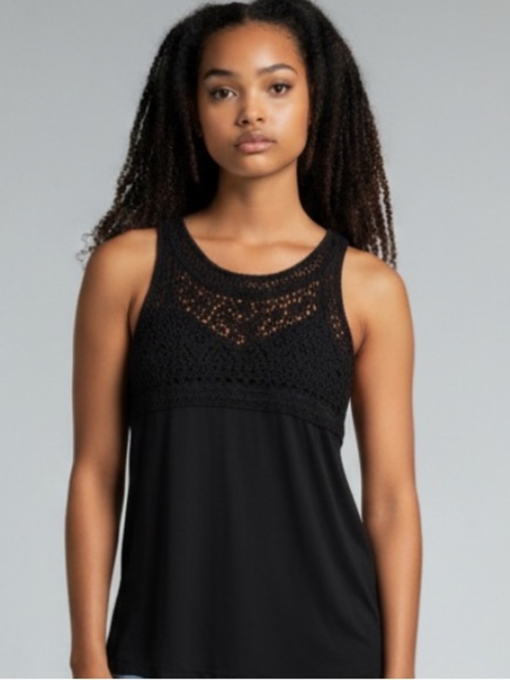 Crochet Black Lace Tank Top Sleeveless Boho The Loft M